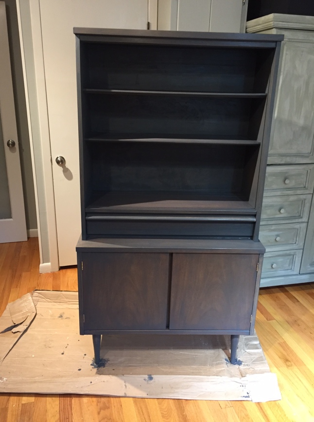 charcoal stained Bassett mid-century hutch